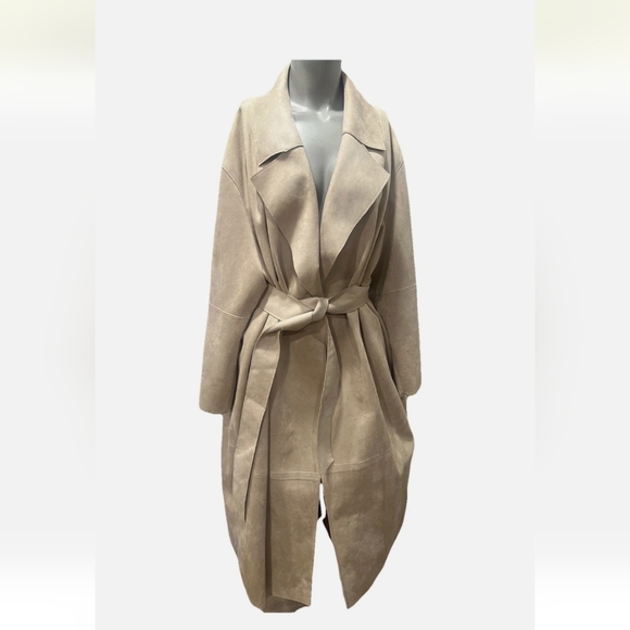 H&M Classic Beige Trench Coat for Women - Faux Suede Like Material XXL - Picture 2 of 9